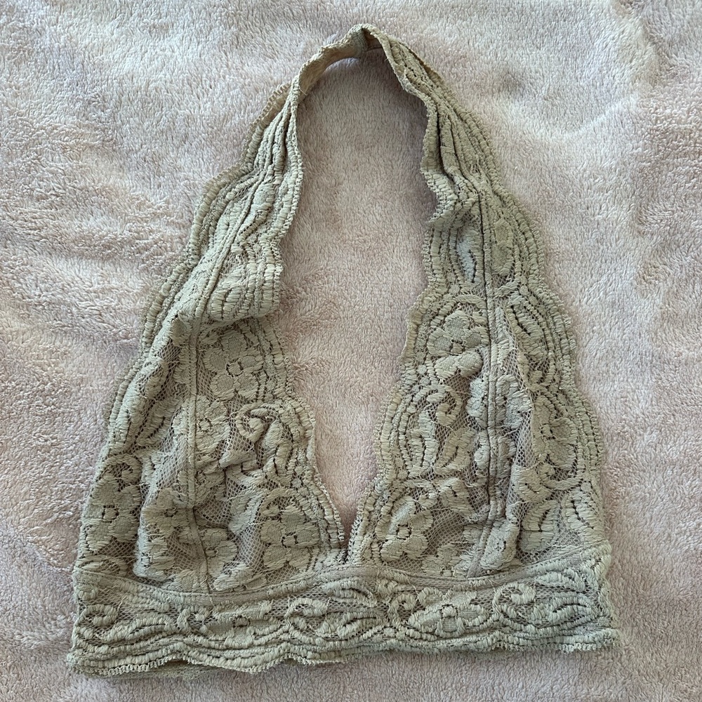 Lace Halter Bralette in Tan